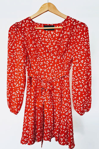 Zayremi Red Floral Tie Front Dress